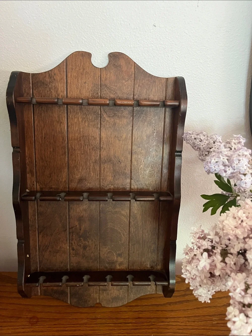 Vintage grannycore Wooden Brown Wall-Mounted spoon Rack